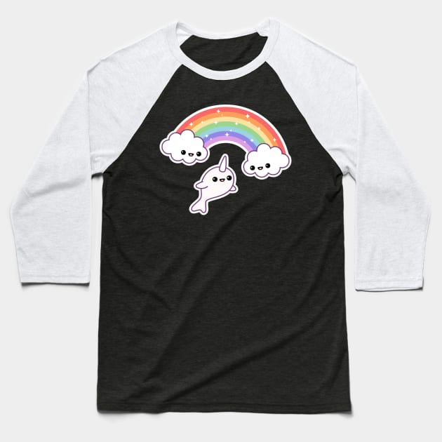 Flying Rainbow Narwhal Baseball T-Shirt by sugarhai